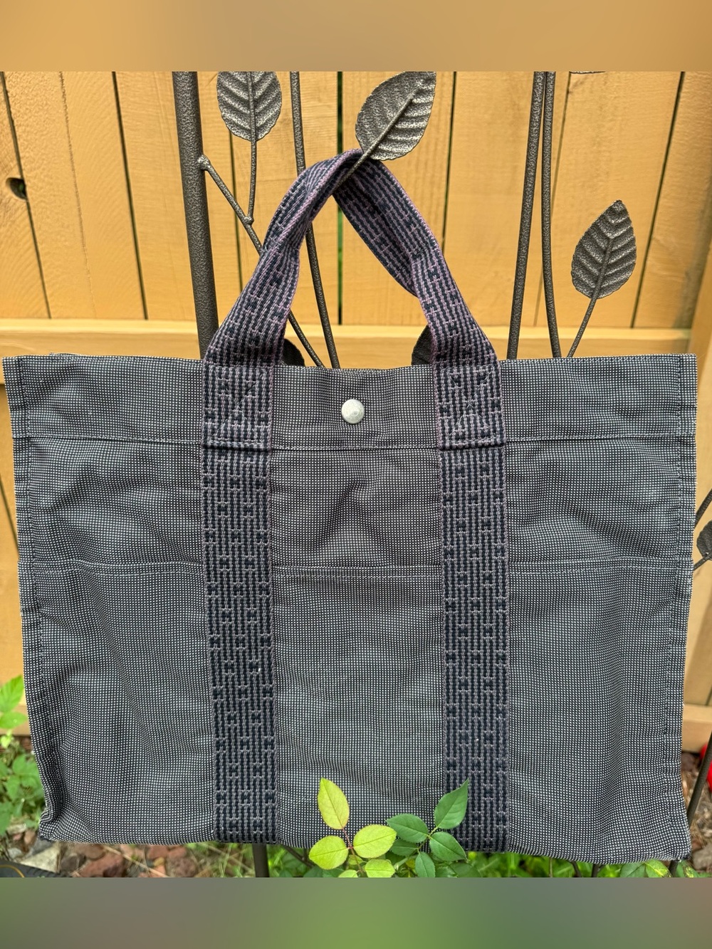 Hermes Black and Gray Canvas Carryall Tote